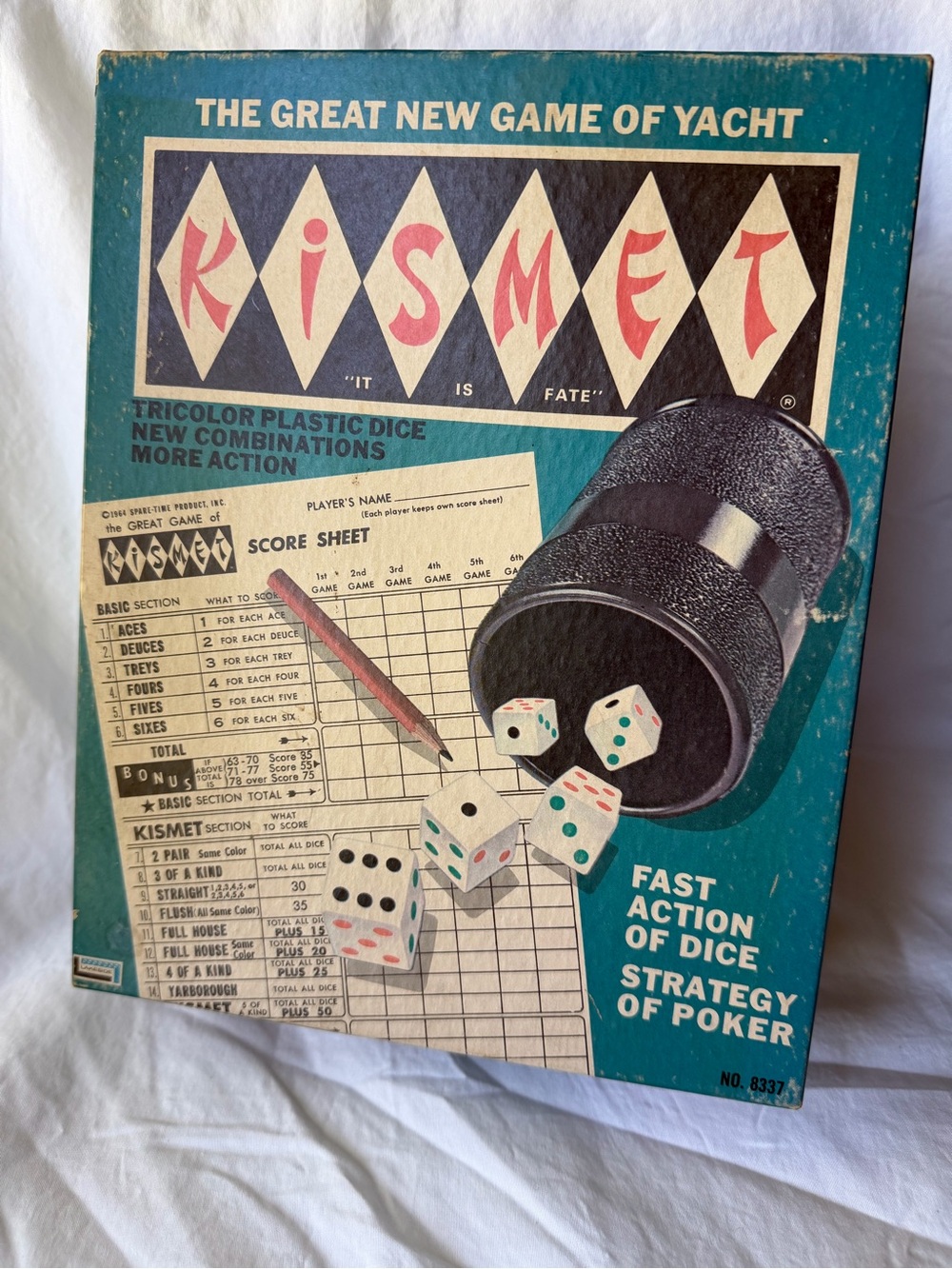 Vintage 1964 Kismet Dice Game Spare-Time Products No. 8337 w/ Score Pad